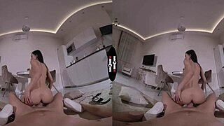 Dark Room VR Brunette Shaved Pussy Handjob Titjob Blow