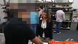 Busty babe pawns her wet pussy for cash facial!