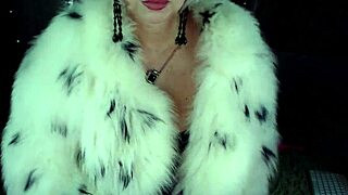 mature bitch screams orgasm toying juicy pussy in fur coat