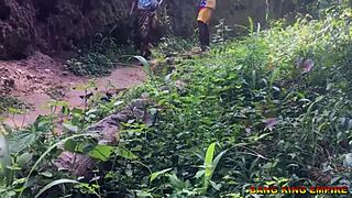 A sex-addicted wife begs for fucking anywhere along the village stream path in hardcore action.