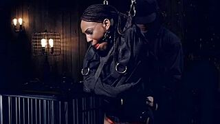 Flexible Ebony Slave Whipped Choked in Backbend Bondage