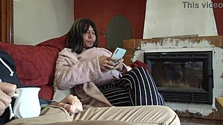 Pregnant stepmom spreads hairy pussy for stepson's hot cum load!