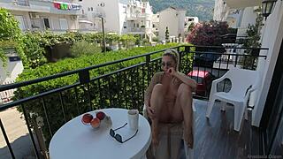 my pussy glows exposed on public balcony flashing nude