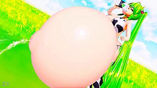 Cowgirl mulher-vaca cosplay swells belly and milks huge tits riding