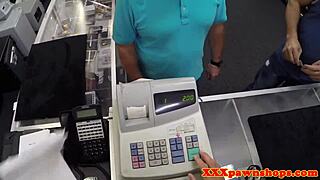 Busty babe pawns her wet pussy for cash facial!