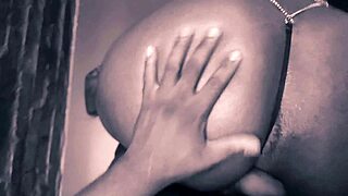 Thick ebony bitch shakes ass then takes doggystyle pounding