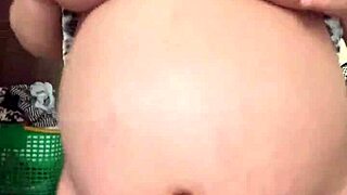 pregnant maid flashes big tits hairy pussy alone