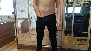 Huge hunk teen strokes monster cock close up moaning loud