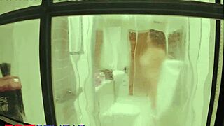 chubby neighbour teen showers dripping wet pussy voyeur view