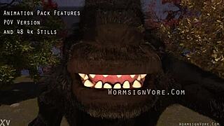 Werewolf Monster Cock Swallows Barefoot Cocktail Waitress Feet