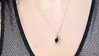 mesh stockings hug her body as cock fucks huge natural tits from above