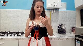 Housewife FINGERS her PUSSY through TORN PANTYHOSE to orgasm