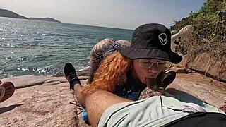 Hot orgy on deserted beach with naughty brazilian sluts kissing fucking