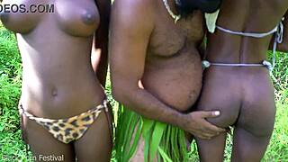 Chief Greets Visitors with Skinny Tribe Beauty in Forest Ritual