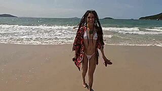 Hot orgy on deserted beach with naughty brazilian sluts kissing fucking