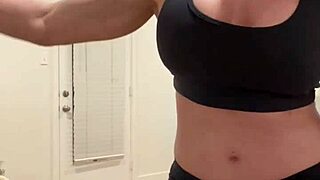 hey fans this muscular milf housewife flexes her big tits for ya