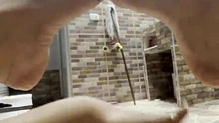 alone on balcony fingering shaved pussy while stepbro cooks close up