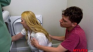 mylfex mommies offer bent over asses in laundry room threesome