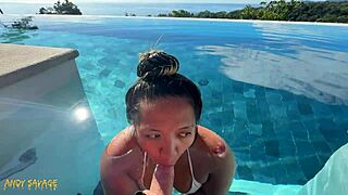 gf gives public deepthroat bj at costa rica infinity pool