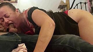 French slut in lingerie skirt gets pussy fucked rough with ass finger rimjob