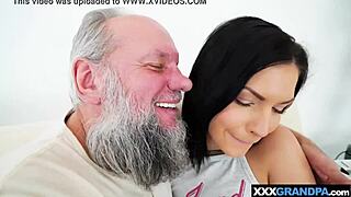 Perverted grandpa licks shaved teen pussy then fucks her hardcore