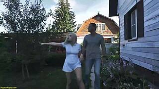 Voyeur Grandpa Licks Busty Young Wife's Pussy In Public Garden