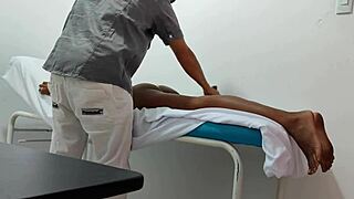 the doctor massages his patient sensually in hospital