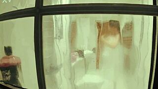 Peeking at Chubby Neighbor's Wet Shower Pussy Flash!