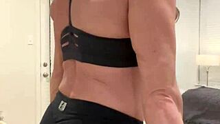 hey fans this muscular milf housewife flexes her big tits for ya