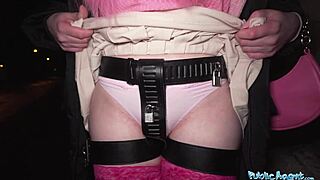Public babe's chastity belt off for monster cock creampie pounding