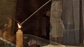 Bound lesbian slut masturbates as madame fingers her roughly