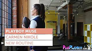 petite milf carmen nikole strips sweaty body post workout