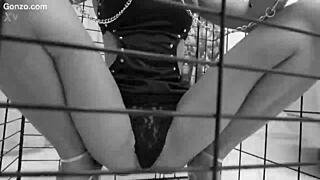 Caged Rebecca Volpetti's Ass Gaped in 4on1 DP Assault