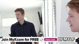 busty milf trapped under desk begs stepson to fuck and suck her out