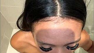 petite jade gags on my monster cock deep