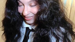 Quick sneaky fuck with curvy 18yo girlfriend in skirt before parents return home