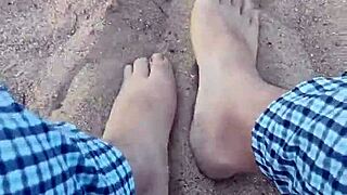 Barefoot Model's Sensory Feet In Sand Nature Fetish Display
