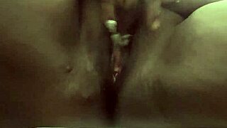 Fresh ebony wife fingers shaved pussy right after steamy shower!