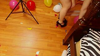 hey fifi foxx pops balloons wearing those sexy high heels