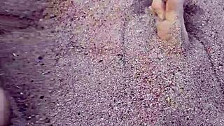 Barefoot Model's Sensory Feet In Sand Nature Fetish Display