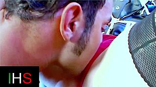 Double penetration slams cute teen slut's pussy and ass in lingerie threesome