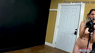 petite brunette coed sabrina rubs her shaved tits while sucking hard interracial cock