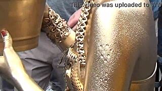 Nude Gold Powder Show With Slipped Costume Exposing Nipples