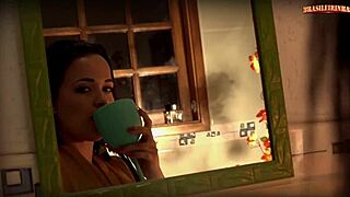 Hot brunette gives intense footjob and licks shaved pussy