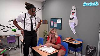 Big ass blonde teen bent over destroyed by teacher's monster BBC in class