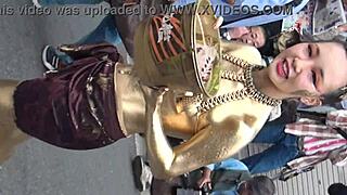 Nude Gold Powder Show With Slipped Costume Exposing Nipples