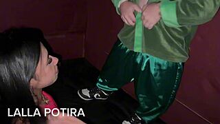 the naughty elf pounds hot brunette's wet pussy doggystyle till creampie