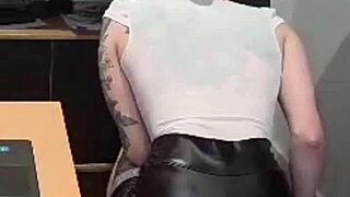 office submissive slut squirting from fingering, deepthroat and slaps at work?