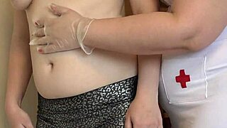 nurse fists pregnant lesbian patient's hairy pussy in medical gloves