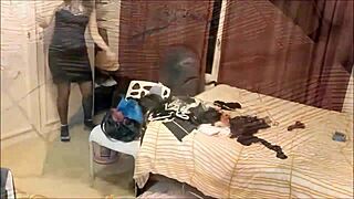 french blonde milf in lingerie heels panty fucks doggystyle rimjob stockings